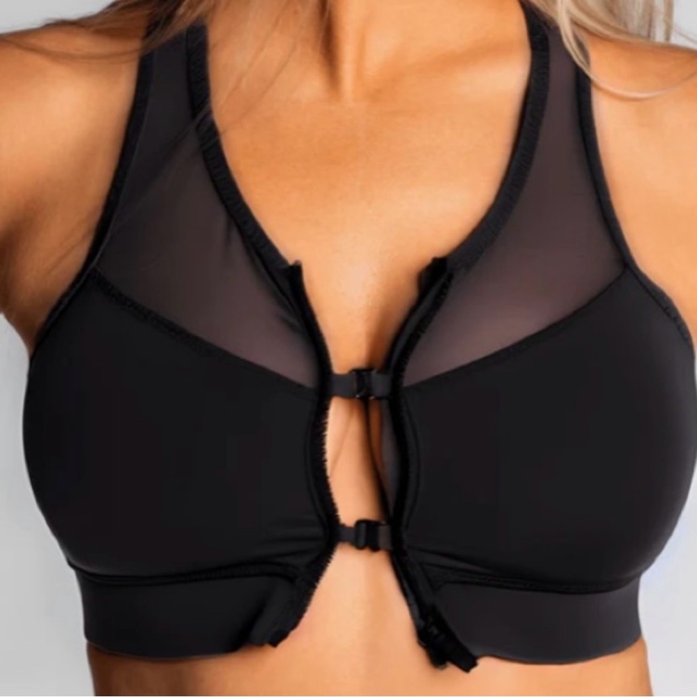 Handful The Closer Bra Womens Large Black Zip Front Breathable Athletic Stretch